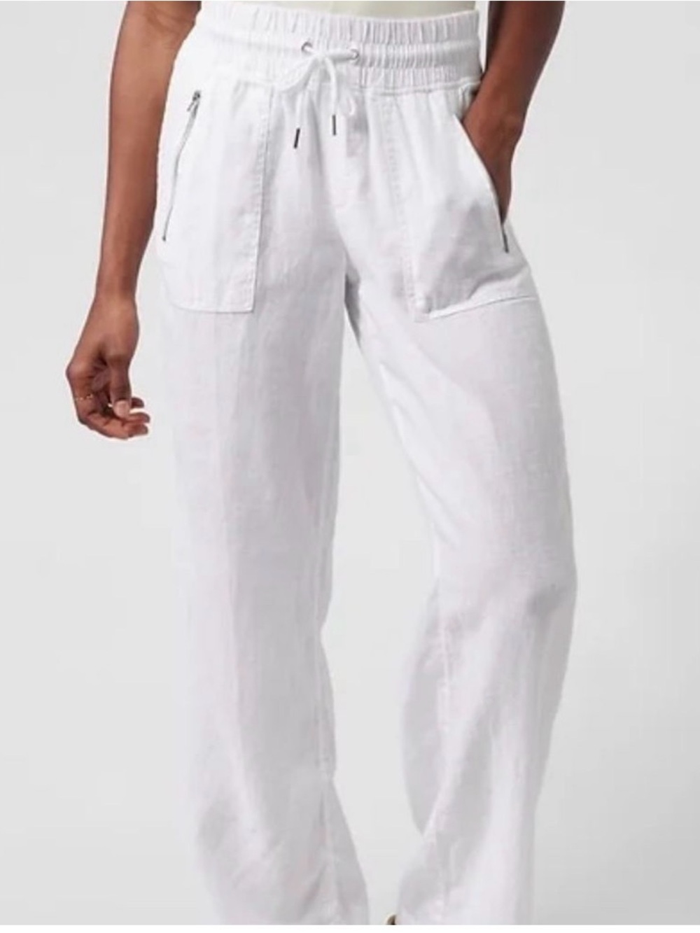 White Cargo Linen Wide Leg Drawstring Pants Womens Size 4